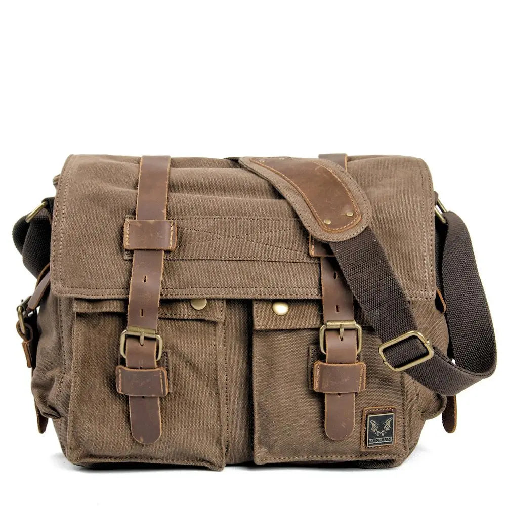 Men's Waxed Canvas Messenger Bag Deep coffee