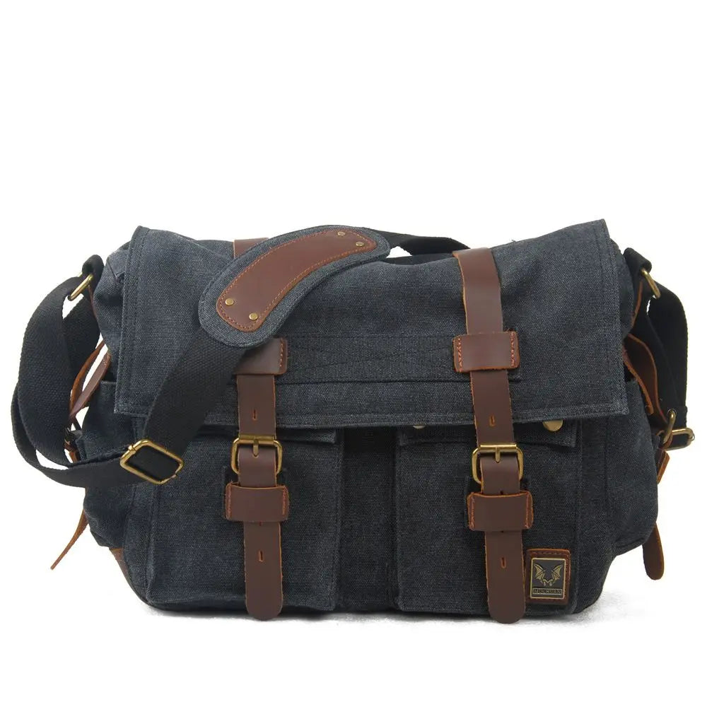 Men's Waxed Canvas Messenger Bag light black