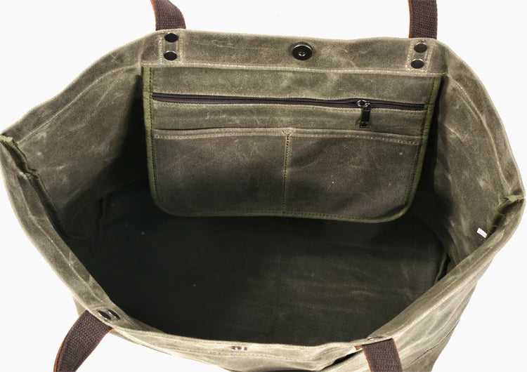 Waxed canvas tote handbag