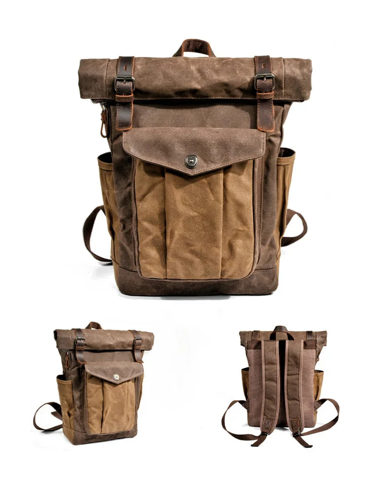 Waxed canvas laptop backpack