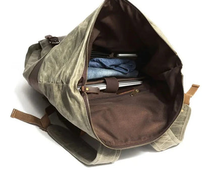 Wax canvas leather backpack