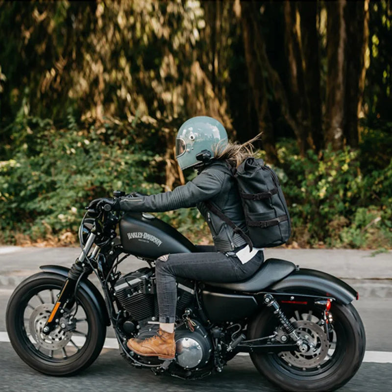 Waxed canvas motorcycle backpack