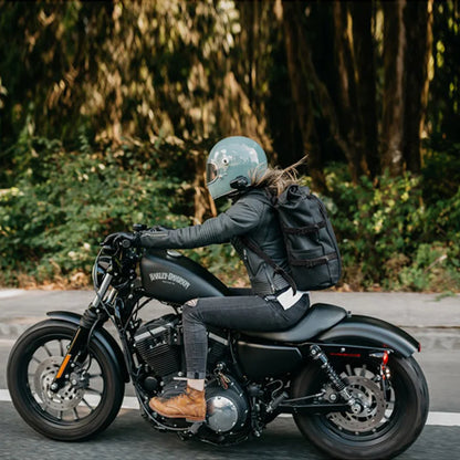 Waxed canvas motorcycle backpack