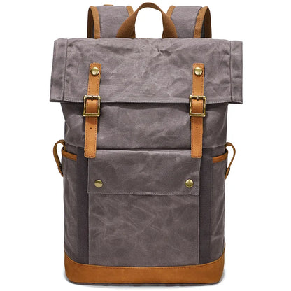 Large waxed canvas backpack gray