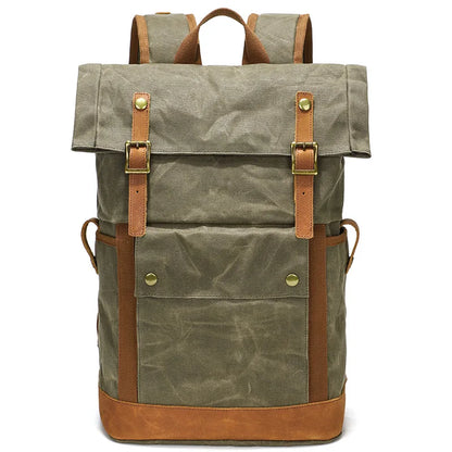 Large waxed canvas backpack green