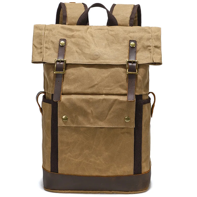 Large waxed canvas backpack khaki