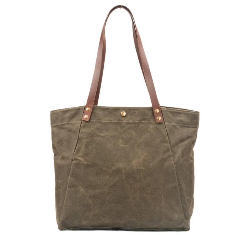 Large waxed canvas tote Army Green