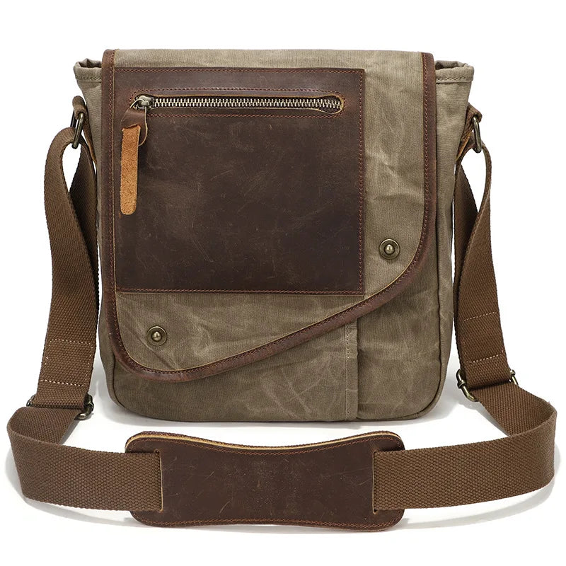 Men's Vintage Wax Canvas Shoulder Bag khaki