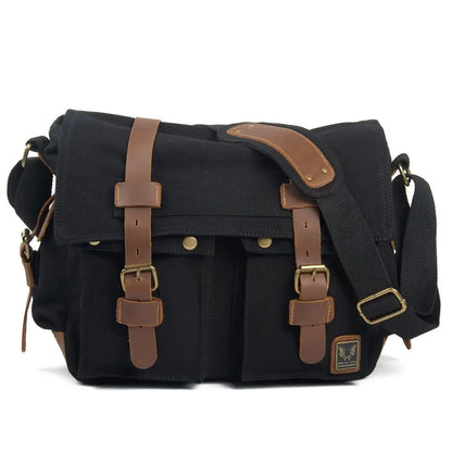 Men's Waxed Canvas Messenger Bag Black