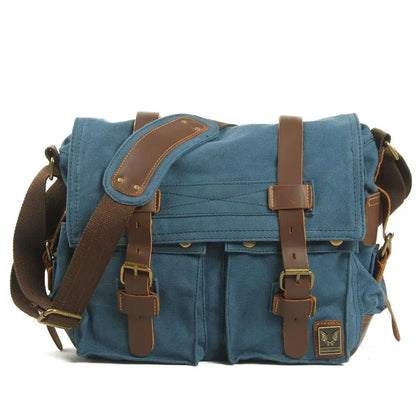 Men's Waxed Canvas Messenger Bag Blue