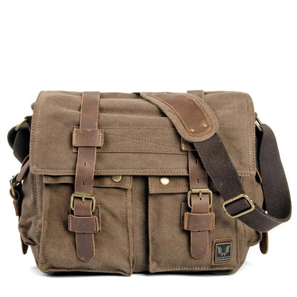 Men's Waxed Canvas Messenger Bag Deep coffee