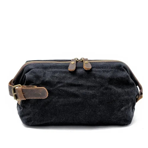 Men's waxed canvas toiletry bag black