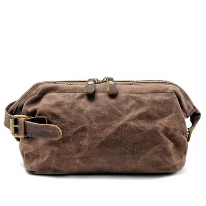 Men's waxed canvas toiletry bag brown