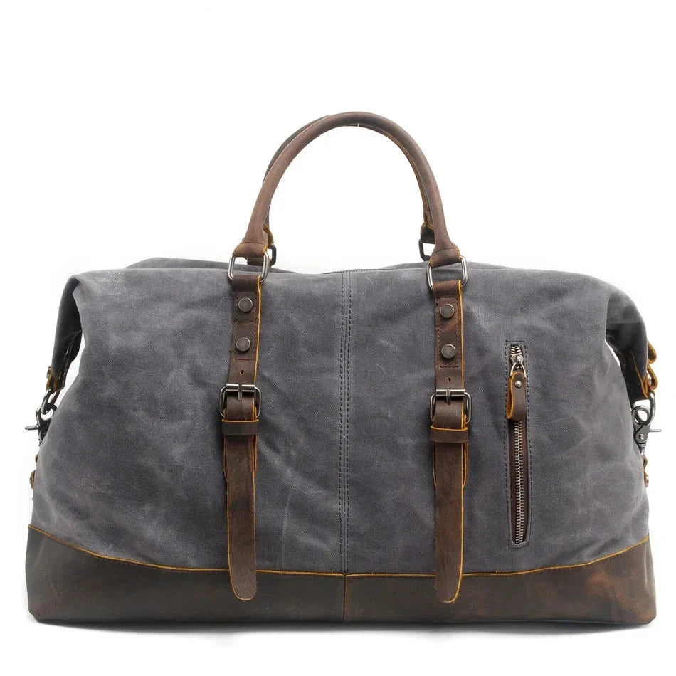 Mens Waxed Canvas Duffle Bag Dark Grey