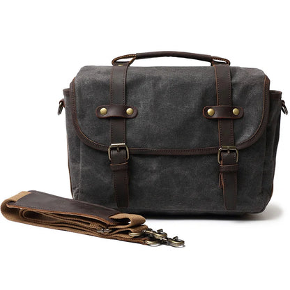 Oil wax canvas retro camera shoulder bag black