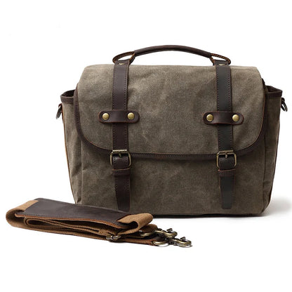 Oil wax canvas retro camera shoulder bag grey