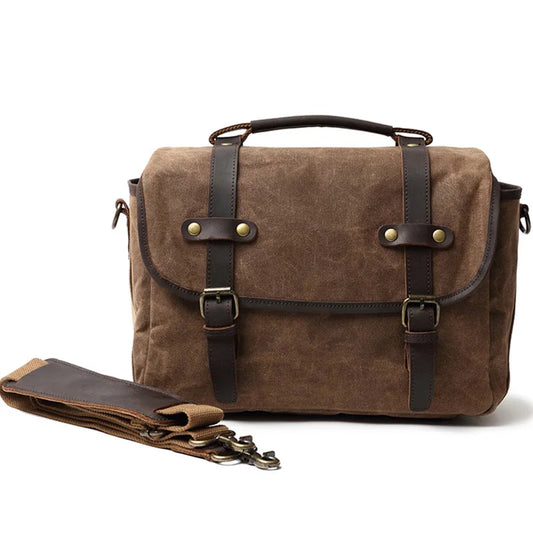 Oil wax canvas retro camera shoulder bag khaki