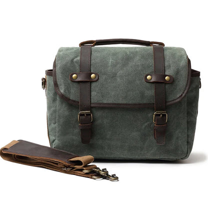 Oil wax canvas retro camera shoulder bag lake green