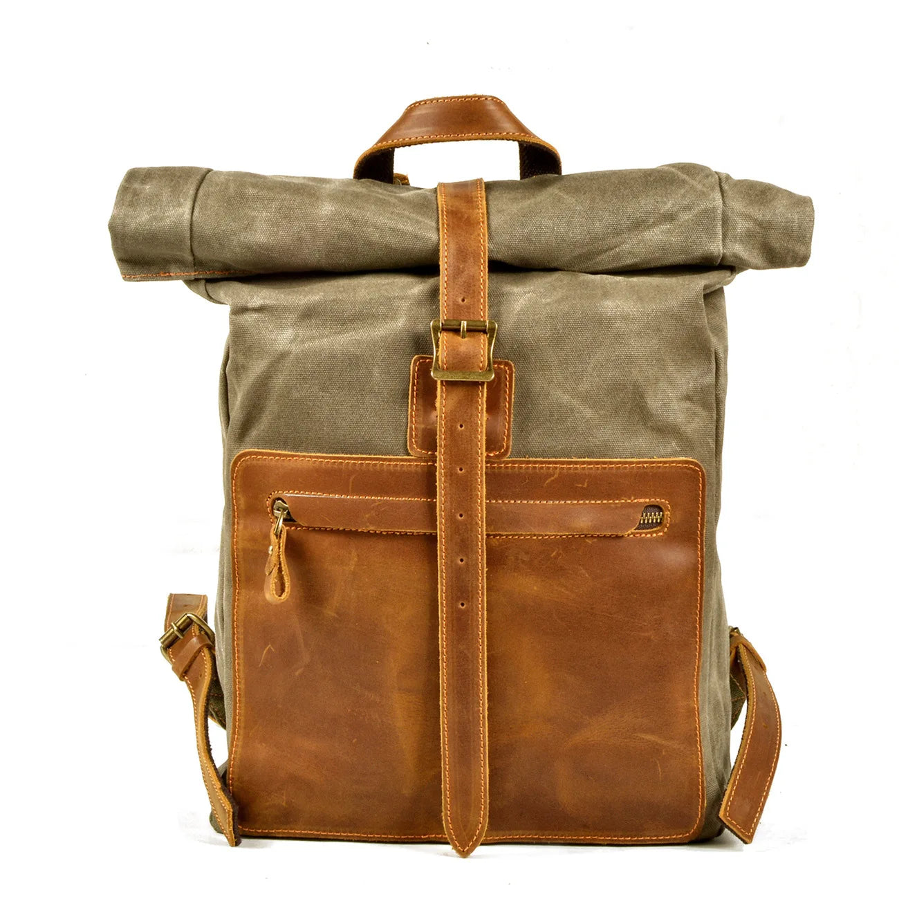 Old waxed canvas backpack army green