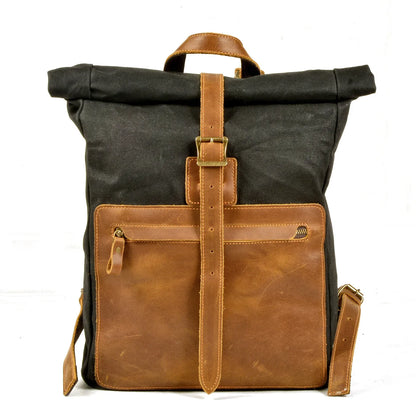 Old waxed canvas backpack black