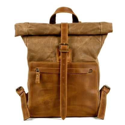 Old waxed canvas backpack coffee