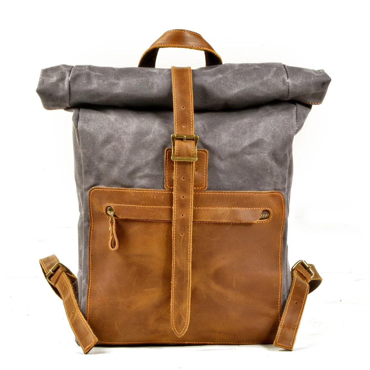 Old waxed canvas backpack dark gray