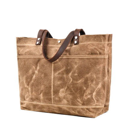 Waxed canvas tote handbag