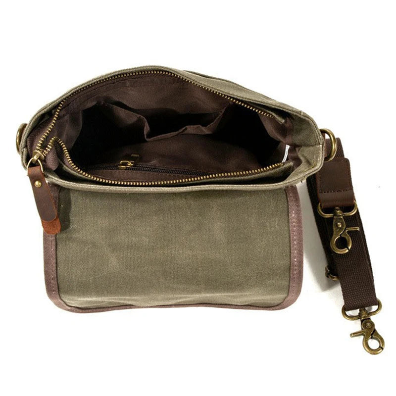 Small waxed canvas messenger bag