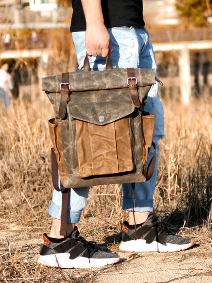 Waxed canvas laptop backpack