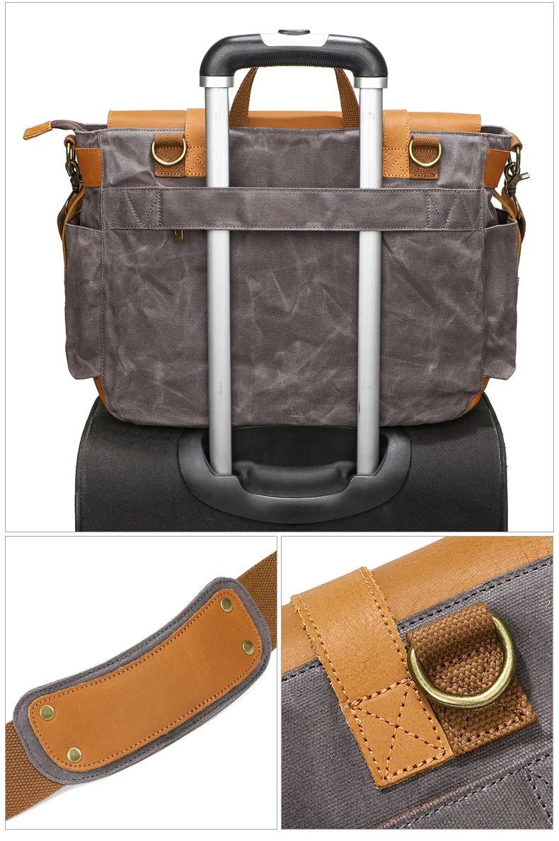 Waxed canvas and leather messenger bag