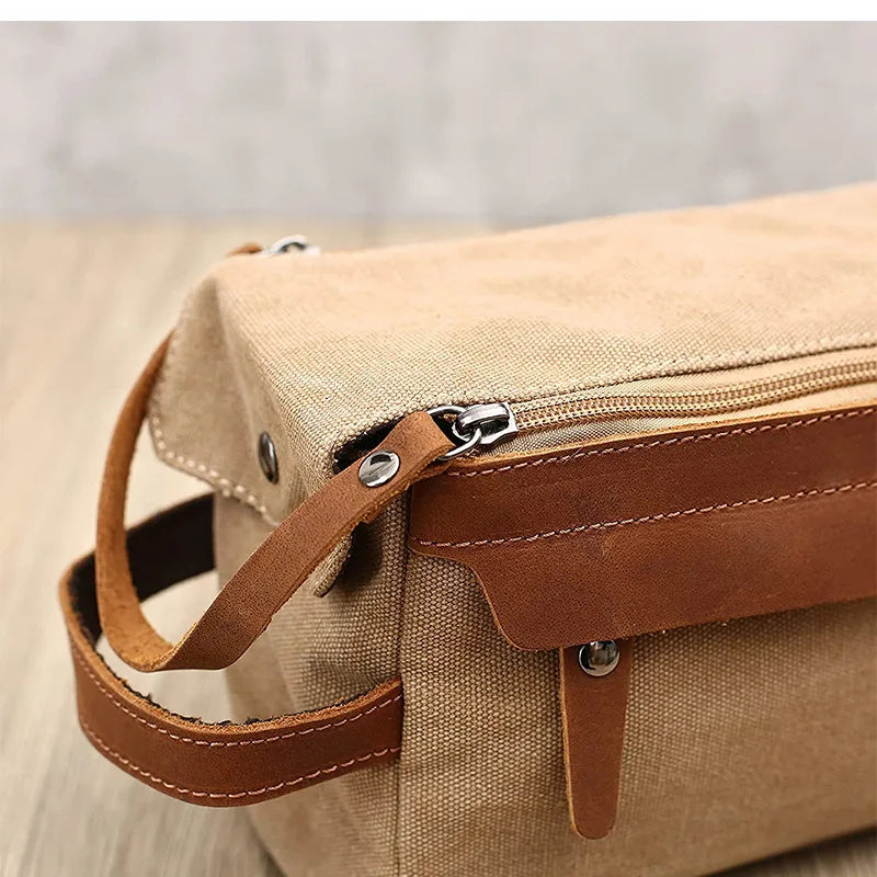 Waxed canvas and leather toiletry bag