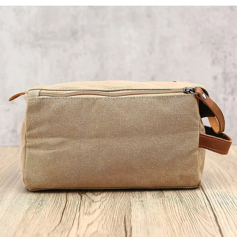 Waxed canvas and leather toiletry bag