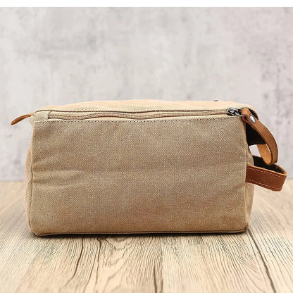 Waxed canvas and leather toiletry bag