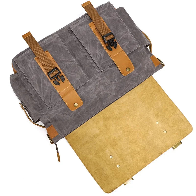 Waxed canvas and leather messenger bag