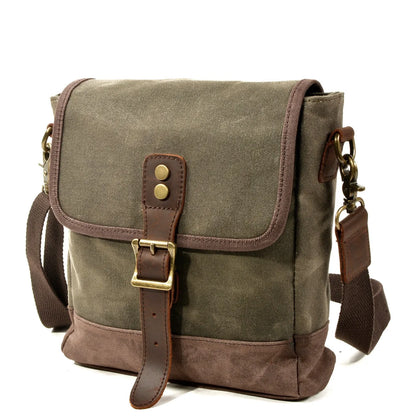 Small waxed canvas messenger bag green