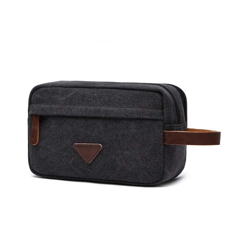 Small waxed canvas toiletry bag black