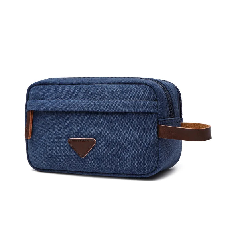 Small waxed canvas toiletry bag blue