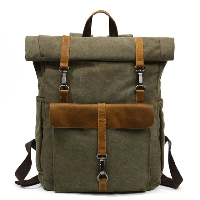 Vintage waxed canvas travel backpack  army green