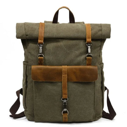 Vintage waxed canvas travel backpack  army green
