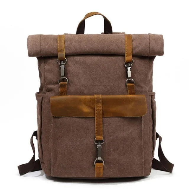 Vintage waxed canvas travel backpack coffee