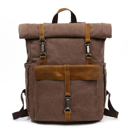 Vintage waxed canvas travel backpack coffee
