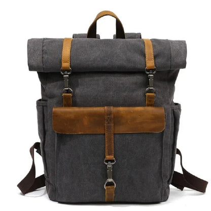 Vintage waxed canvas travel backpack dark green