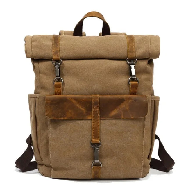 Vintage waxed canvas travel backpack khaki