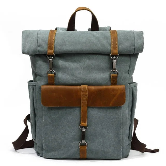 Vintage waxed canvas travel backpack lake green