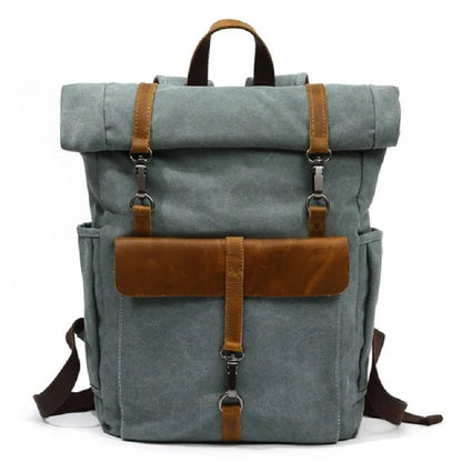 Vintage waxed canvas travel backpack lake green