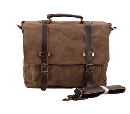 Wax canvas 15.6 inch retro briefcase brown