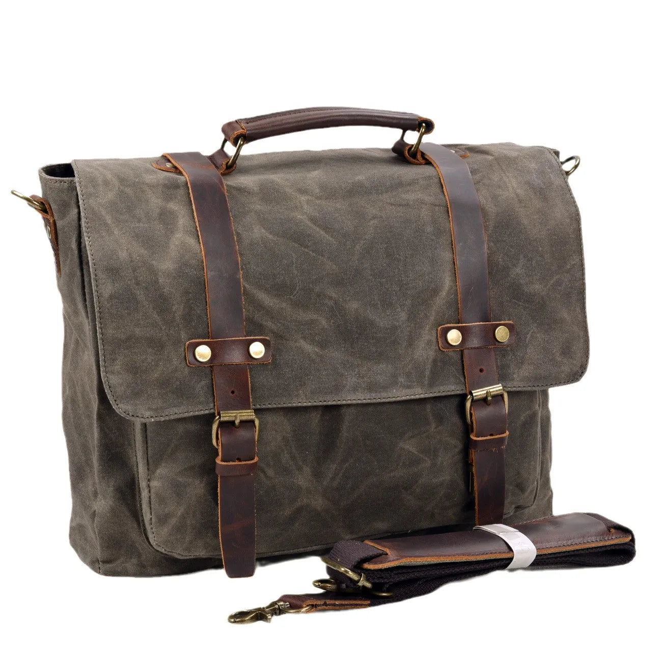 Wax canvas 15.6 inch retro briefcase green