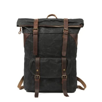 Wax canvas leather backpack black