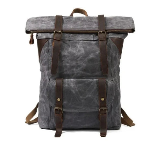 Wax canvas leather backpack gray