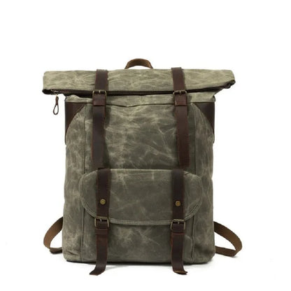 Wax canvas leather backpack green